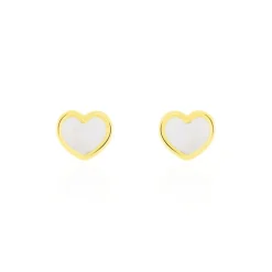 Boucles D'oreilles Puces Amaryllis Coeur Or Jaune Nacre
