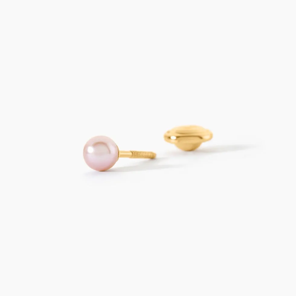 Boucles D'Oreilles Puces Bianca Or Jaune Perle De Culture