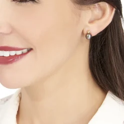 Boucles D'oreilles Puces Baroque Or Jaune Perle De Culture De Tahiti