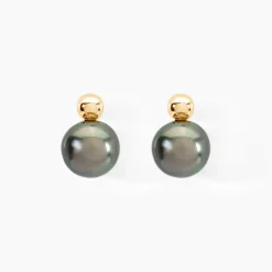 Boucles D'oreilles Puces Baroque Or Jaune Perle De Culture De Tahiti