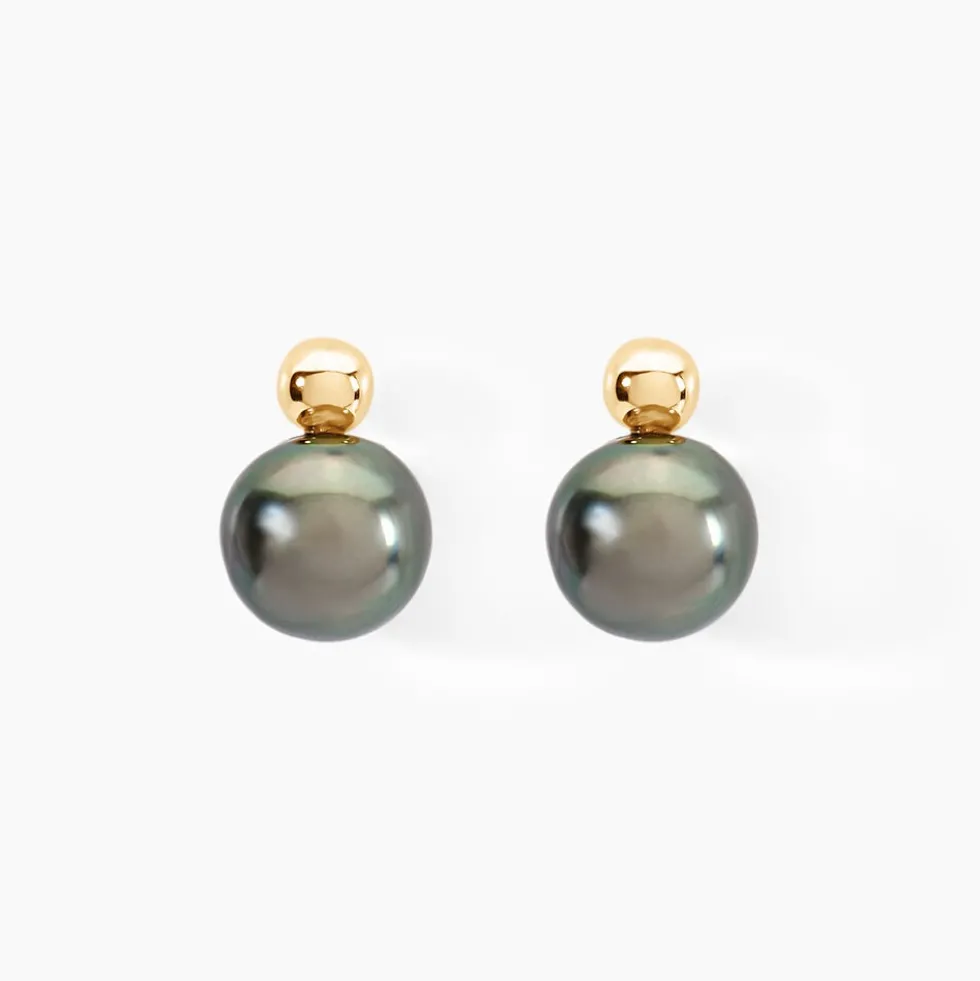 Boucles D'oreilles Puces Baroque Or Jaune Perle De Culture De Tahiti