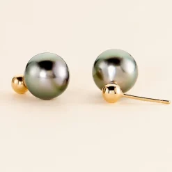 Boucles D'oreilles Puces Baroque Or Jaune Perle De Culture De Tahiti