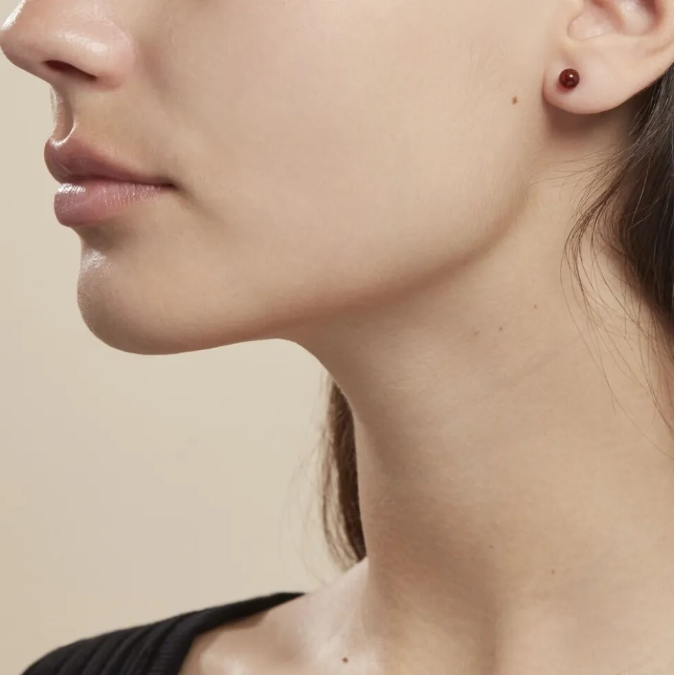 Boucles D'oreilles Puces Brunhild Argent Blanc Ambre