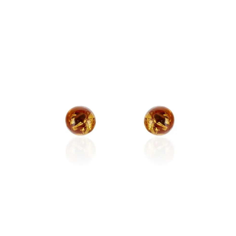 Boucles D'oreilles Puces Brunhild Argent Blanc Ambre