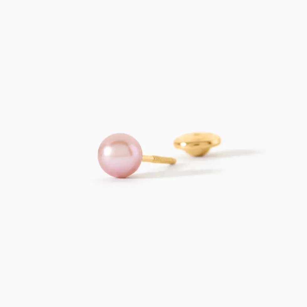 Boucles D'Oreilles Puces Bianca Or Jaune Perle De Culture