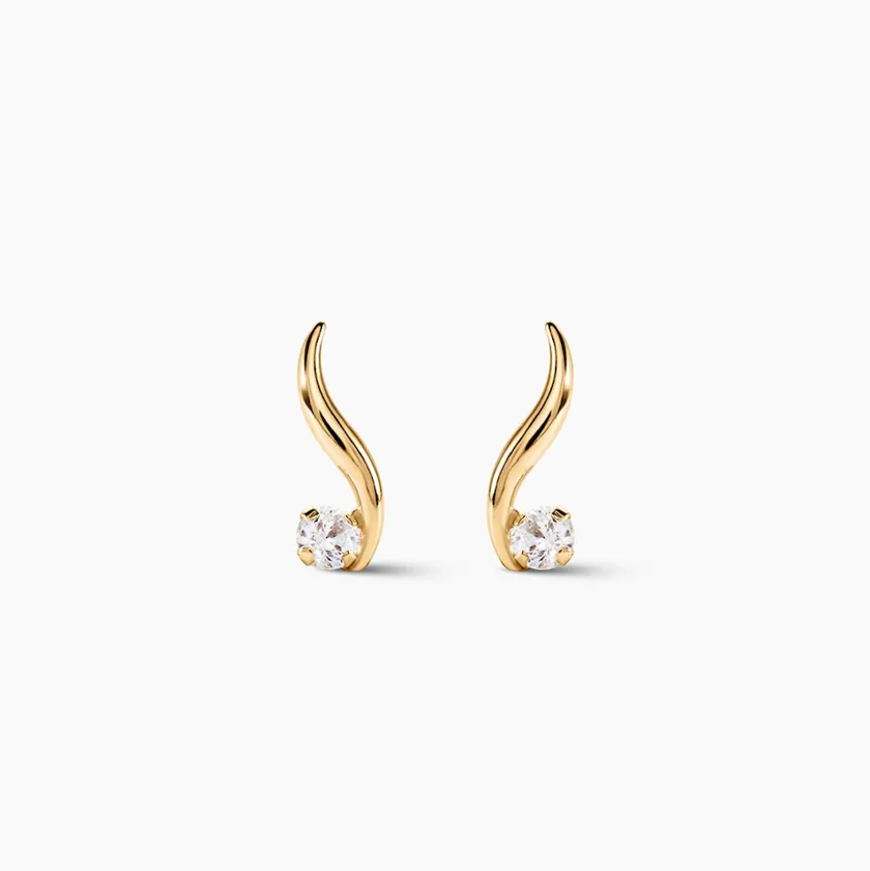 Boucles D'oreilles Puces Beryl Virgule Or Jaune Oxyde De Zirconium