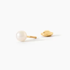 Boucles D'Oreilles Puces Bianca Or Jaune Perle De Culture