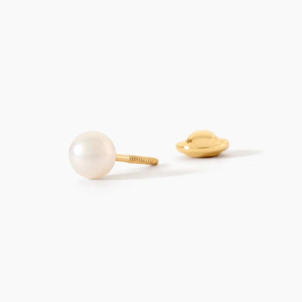 Boucles D'Oreilles Puces Bianca Or Jaune Perle De Culture