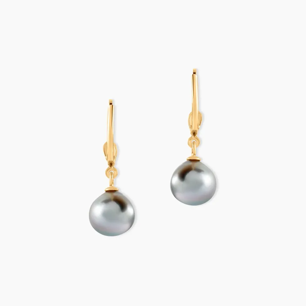 Boucles D'oreilles Puces Baroque Dormeuse Or Jaune Perle De Tahiti