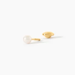Boucles D'Oreilles Puces Bianca Or Jaune Perle De Culture