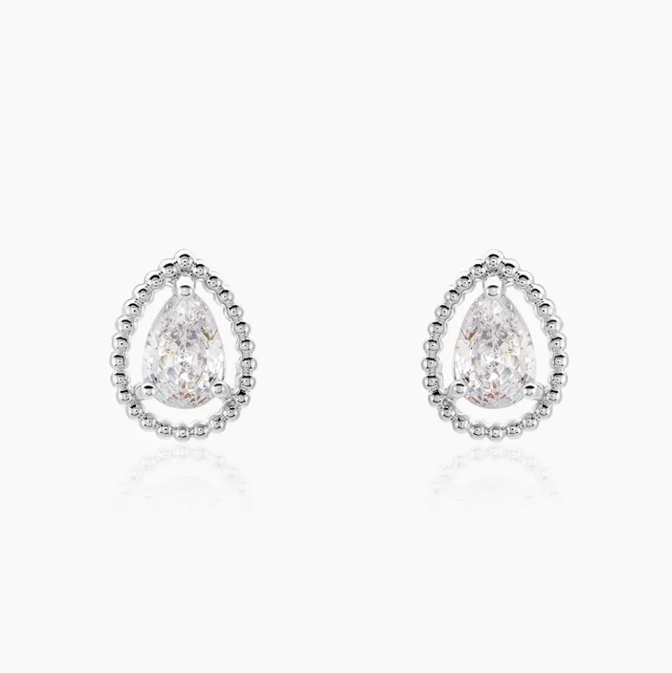 Boucles D'oreilles Puces Cyra Argent Blanc Oxyde De Zirconium