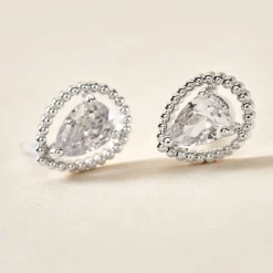 Boucles D'oreilles Puces Cyra Argent Blanc Oxyde De Zirconium