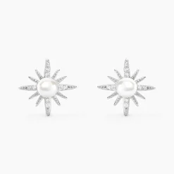 Boucles D'oreilles Puces Clementia Argent Blanc Perle De Culture Oxyde