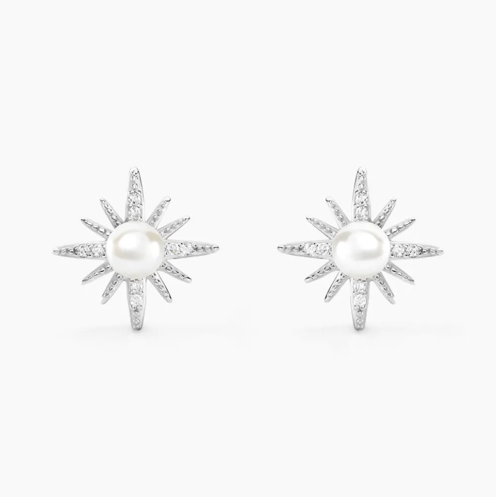 Boucles D'oreilles Puces Clementia Argent Blanc Perle De Culture Oxyde