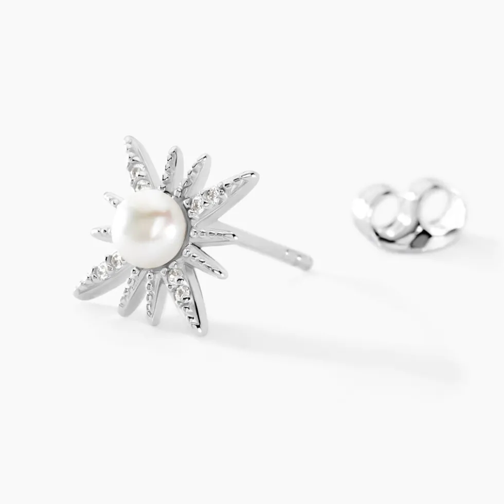 Boucles D'oreilles Puces Clementia Argent Blanc Perle De Culture Oxyde