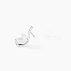 Boucles D'oreilles Puces Cassiopea Or Blanc Oxyde Et Perle De Culture