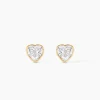 Boucles D'oreilles Puces Coeur Serti Clos Or Jaune Oxyde De Zirconium
