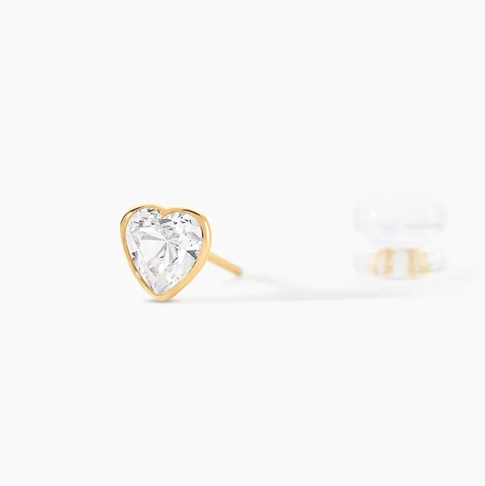 Boucles D'oreilles Puces Coeur Serti Clos Or Jaune Oxyde De Zirconium