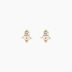 Boucles D'oreilles Puces éclat Perlé Plaqué Or Oxyde De Zirconium