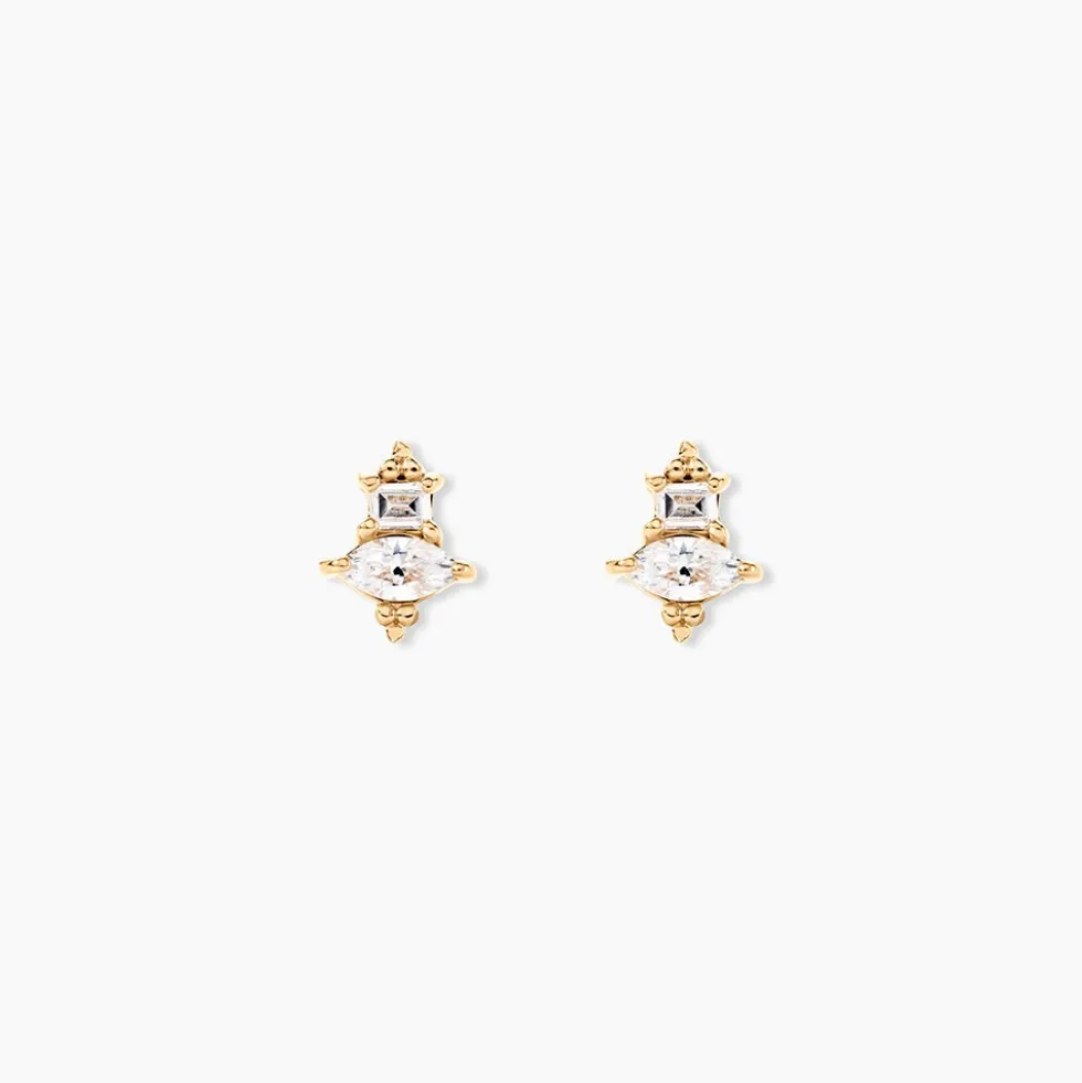 Boucles D'oreilles Puces éclat Perlé Plaqué Or Oxyde De Zirconium