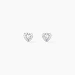 Boucles D'oreilles Puces Dot Coeur Plein Or Blanc Oxyde De Zirconium
