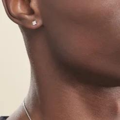 Boucles D'oreilles Puces Doreen Or Blanc Oxyde De Zirconium
