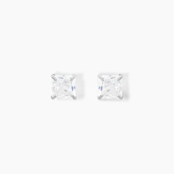 Boucles D'oreilles Puces Doreen Or Blanc Oxyde De Zirconium