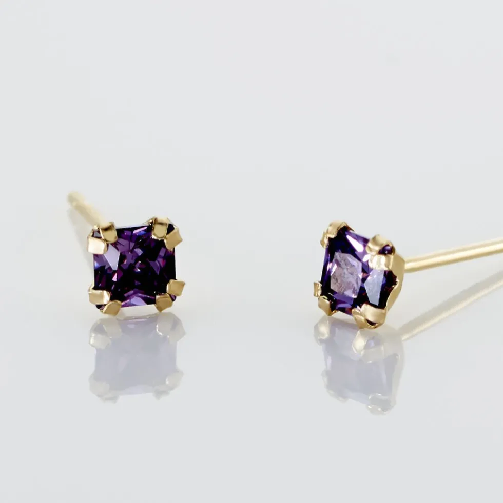 Boucles D'oreilles Puces Doreen Carre Or Jaune Oxyde De Zirconium