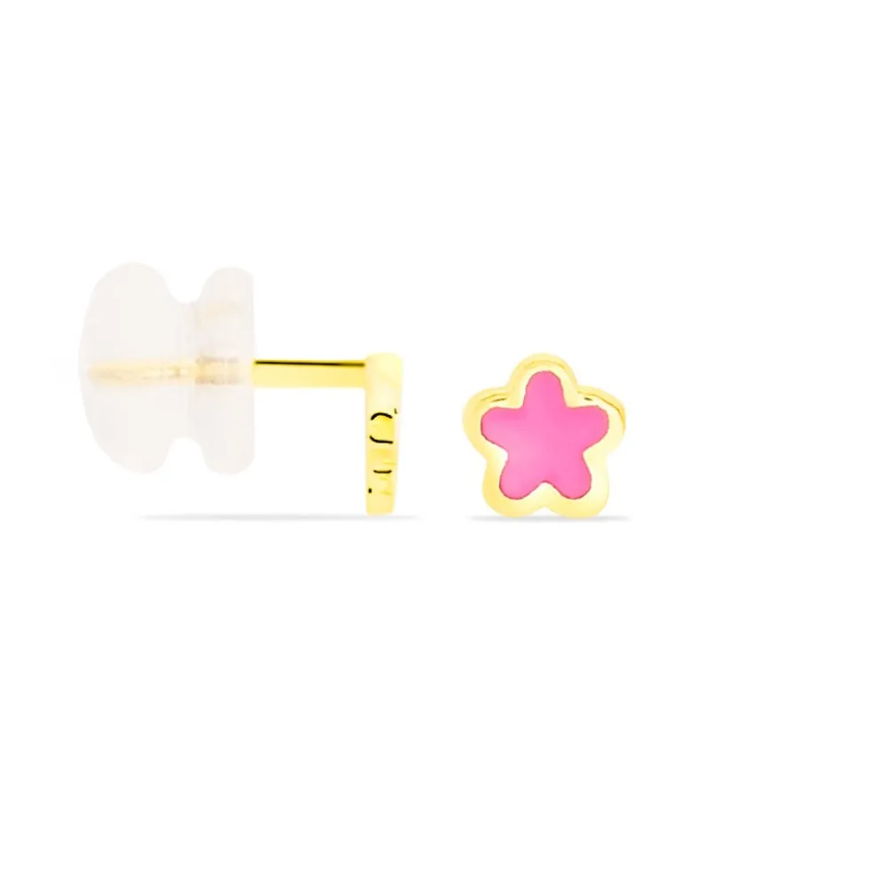 Boucles D'oreilles Puces Damia Fleur Or Jaune Nacre