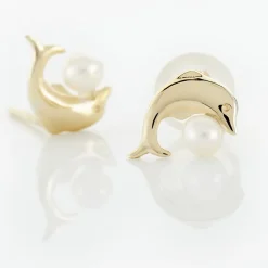 Boucles D'oreilles Puces Dyan Dauphin Or Jaune Perle De Culture