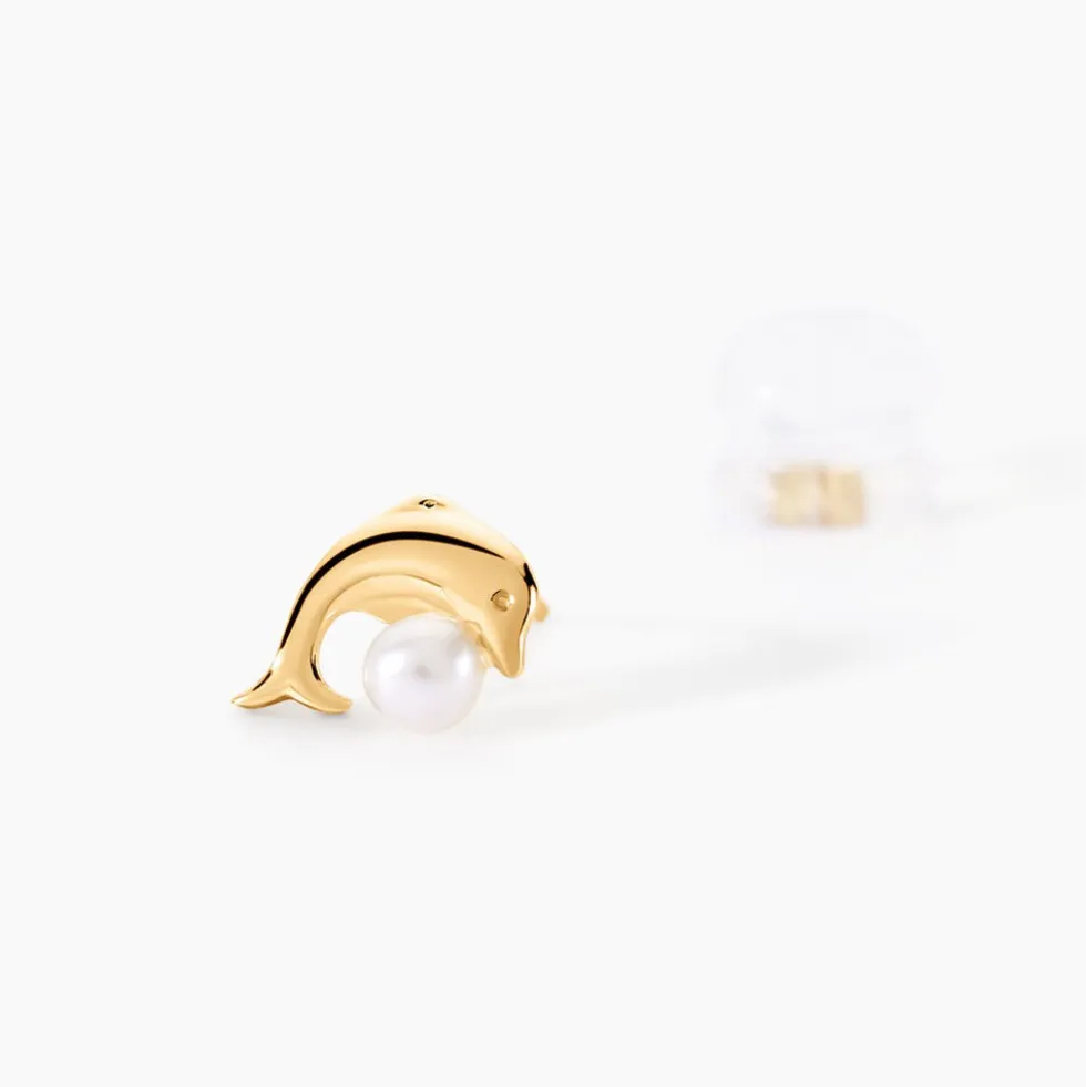 Boucles D'oreilles Puces Dyan Dauphin Or Jaune Perle De Culture