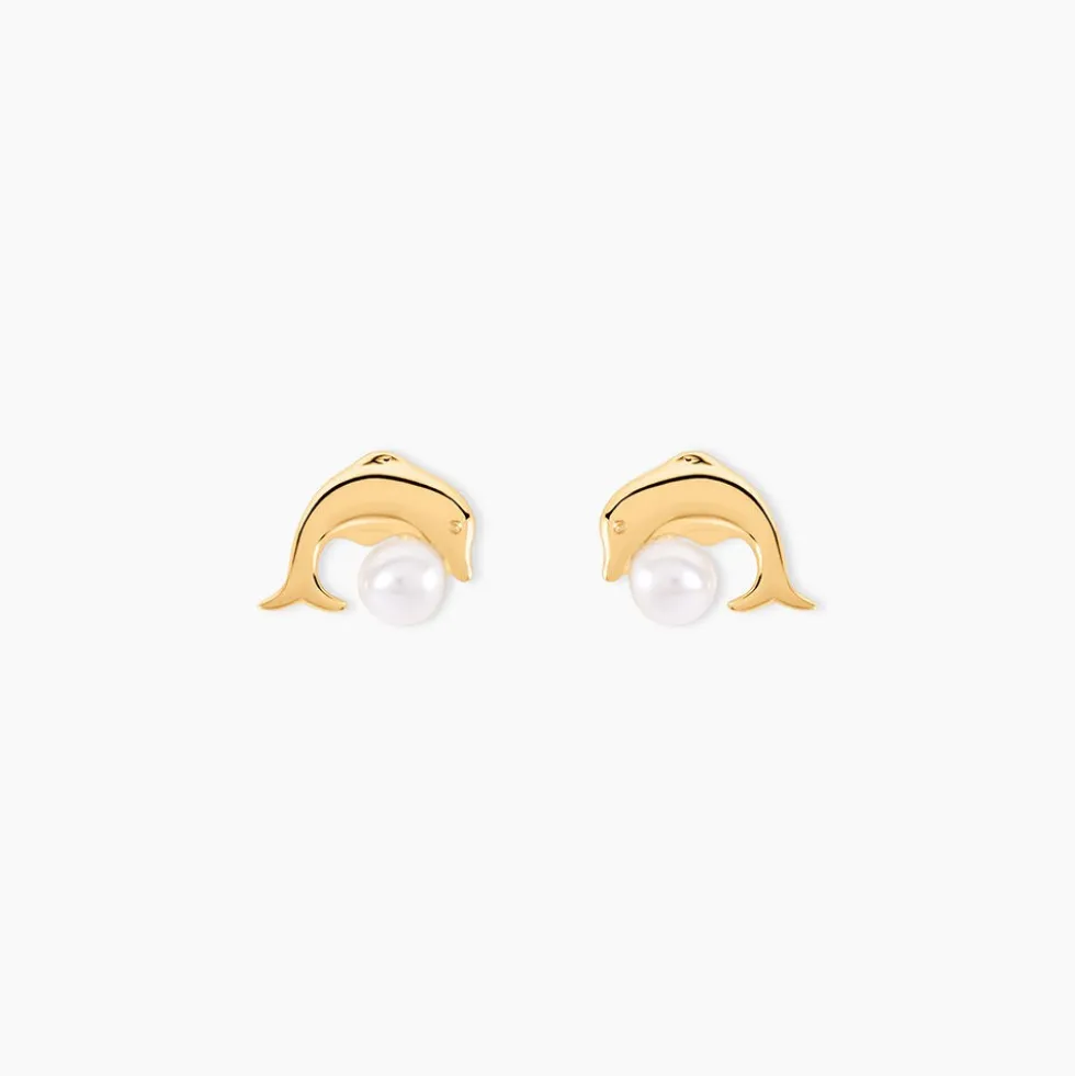 Boucles D'oreilles Puces Dyan Dauphin Or Jaune Perle De Culture