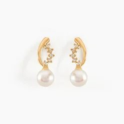 Boucles D'oreilles Puces Dominga Or Jaune Perle De Culture Et Oxyde