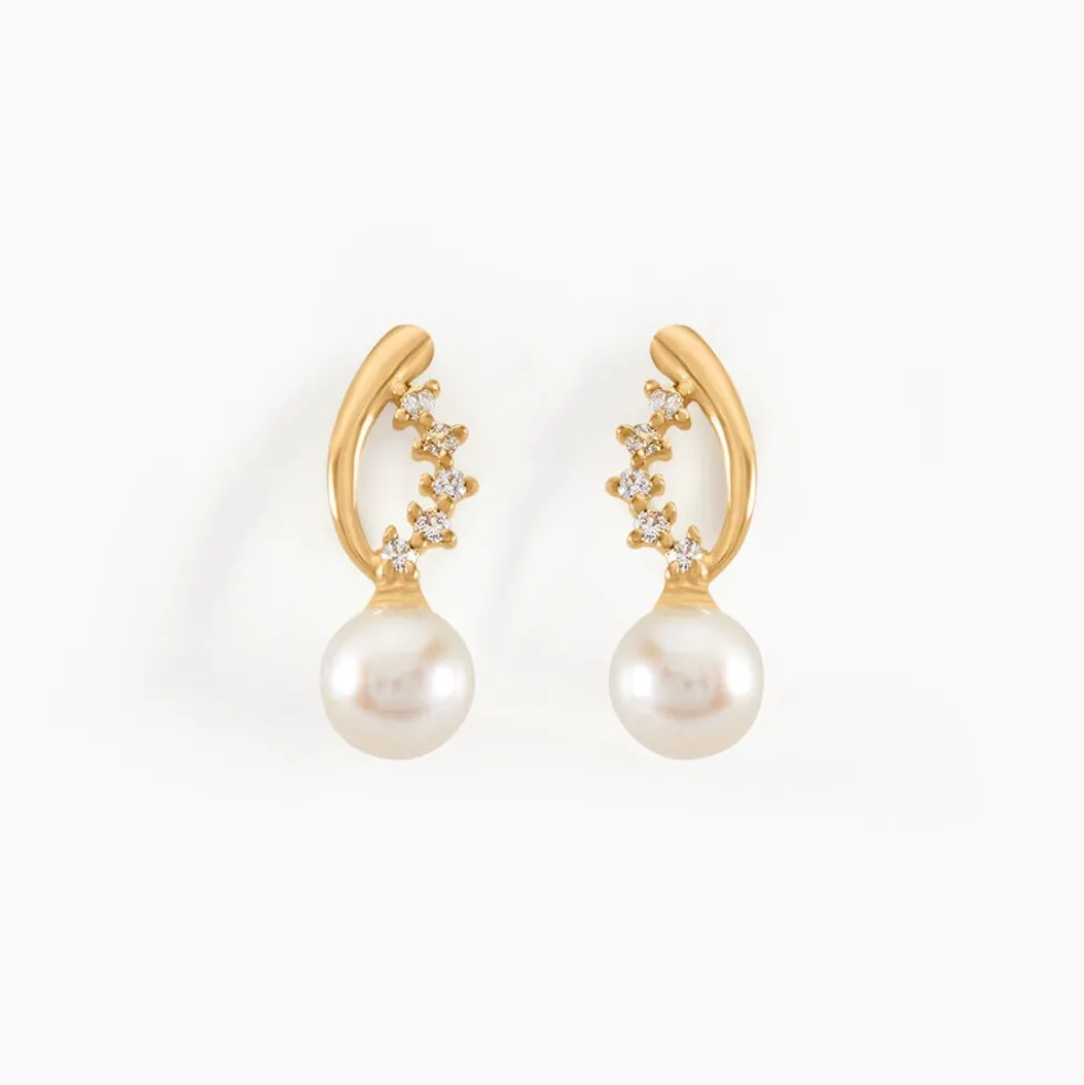 Boucles D'oreilles Puces Dominga Or Jaune Perle De Culture Et Oxyde