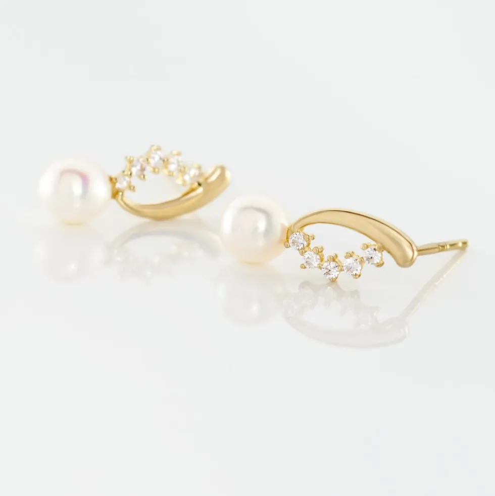 Boucles D'oreilles Puces Dominga Or Jaune Perle De Culture Et Oxyde
