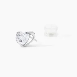 Boucles D'oreilles Puces Daria Coeur Plein Or Blanc Oxyde De Zirconium