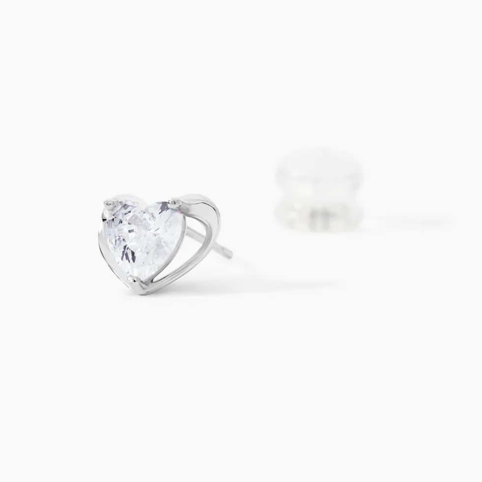 Boucles D'oreilles Puces Daria Coeur Plein Or Blanc Oxyde De Zirconium