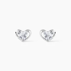 Boucles D'oreilles Puces Daria Coeur Plein Or Blanc Oxyde De Zirconium