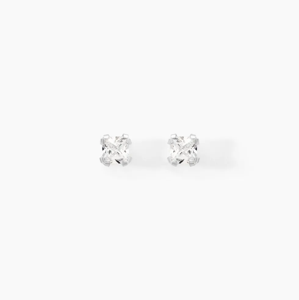 Boucles D'oreilles Puces Doreen Or Blanc Oxyde De Zirconium