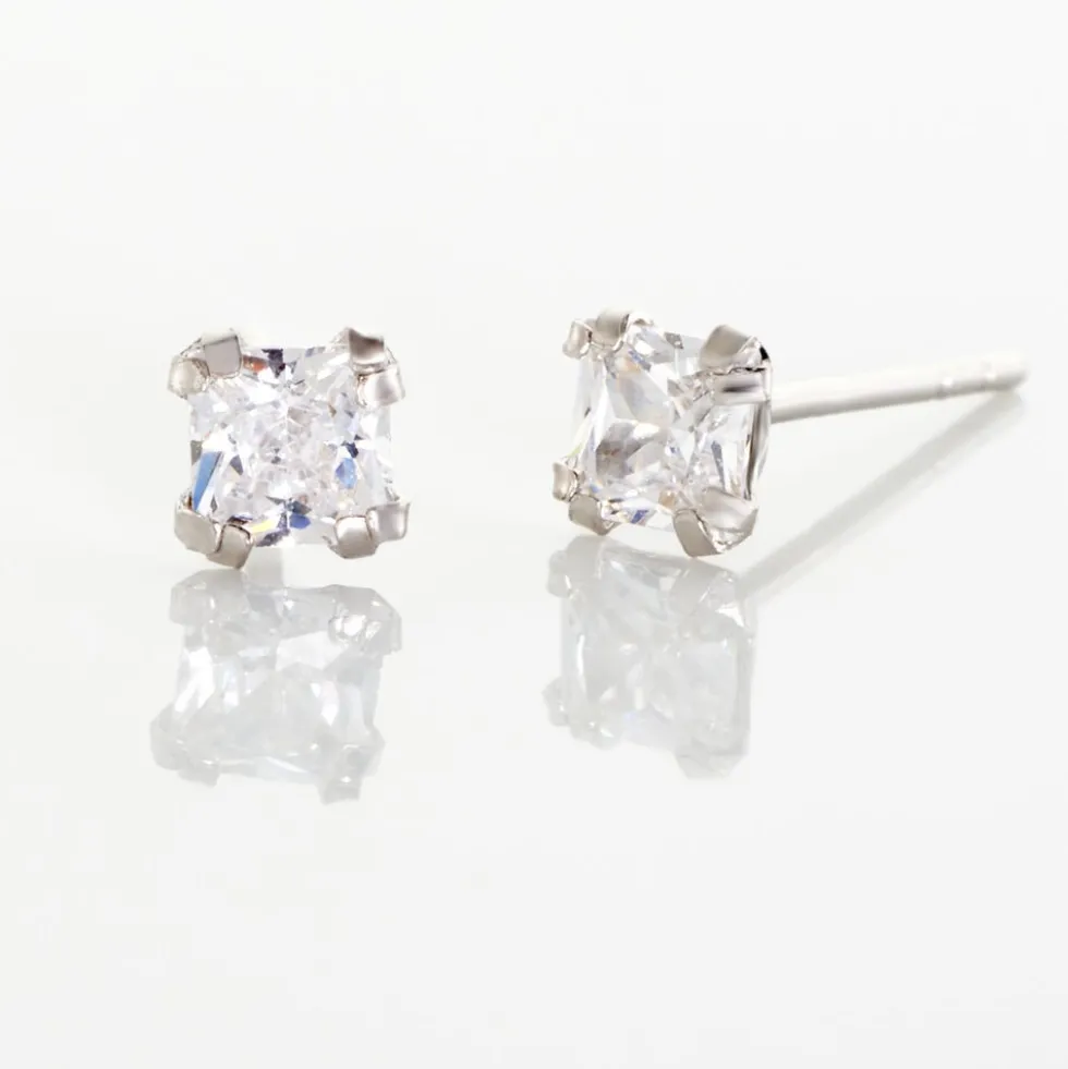 Boucles D'oreilles Puces Doreen Or Blanc Oxyde De Zirconium