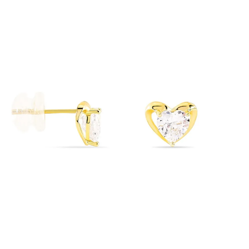 Boucles D'oreilles Puces Daria Coeur Plein Or Jaune Oxyde De Zirconium