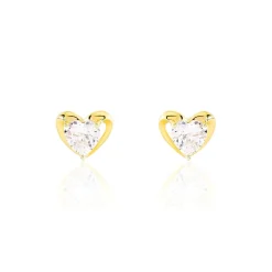 Boucles D'oreilles Puces Daria Coeur Plein Or Jaune Oxyde De Zirconium