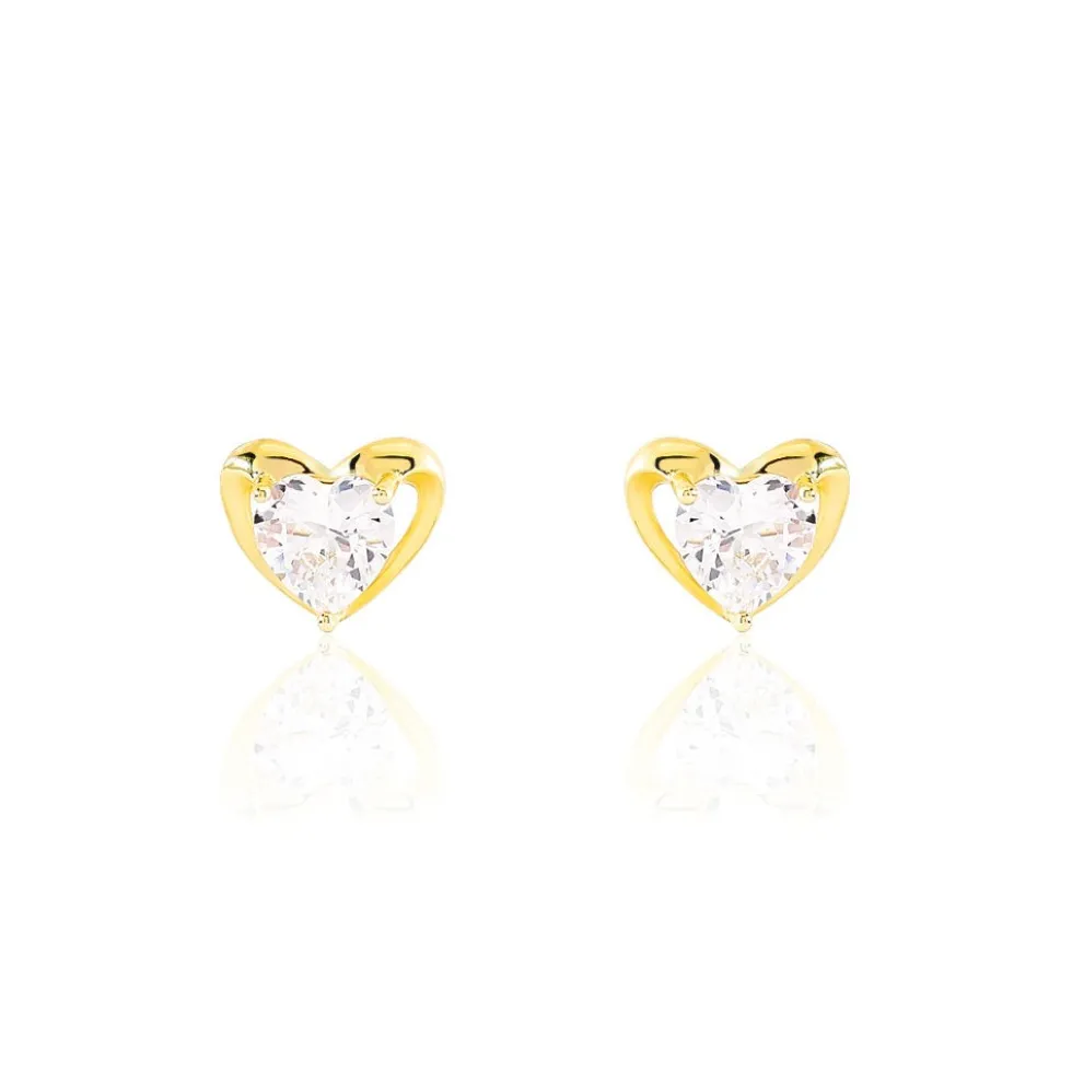 Boucles D'oreilles Puces Daria Coeur Plein Or Jaune Oxyde De Zirconium
