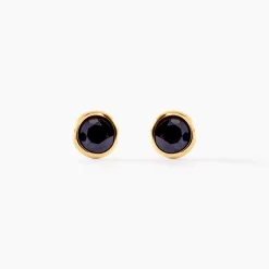 Boucles D'oreilles Puces Edy Serti Clos Or Jaune Saphir