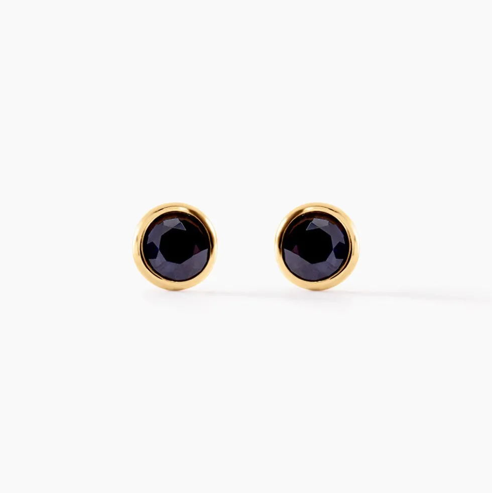 Boucles D'oreilles Puces Edy Serti Clos Or Jaune Saphir