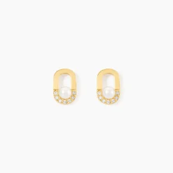 Boucles D'Oreilles Puces Elysia Or Jaune Perle De Culture Oxyde De Zirconium