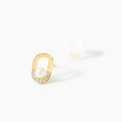 Boucles D'Oreilles Puces Elysia Or Jaune Perle De Culture Oxyde De Zirconium