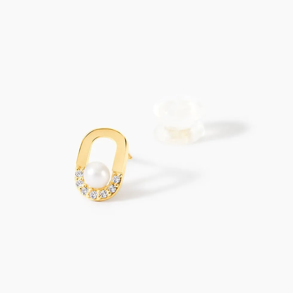 Boucles D'Oreilles Puces Elysia Or Jaune Perle De Culture Oxyde De Zirconium