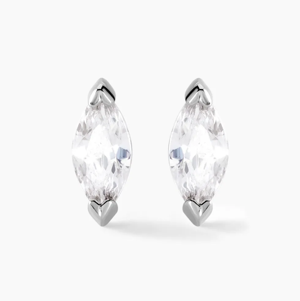 Boucles D'oreilles Puces Eclat D'Aurore Argent Blanc Oxydes De Zirconium