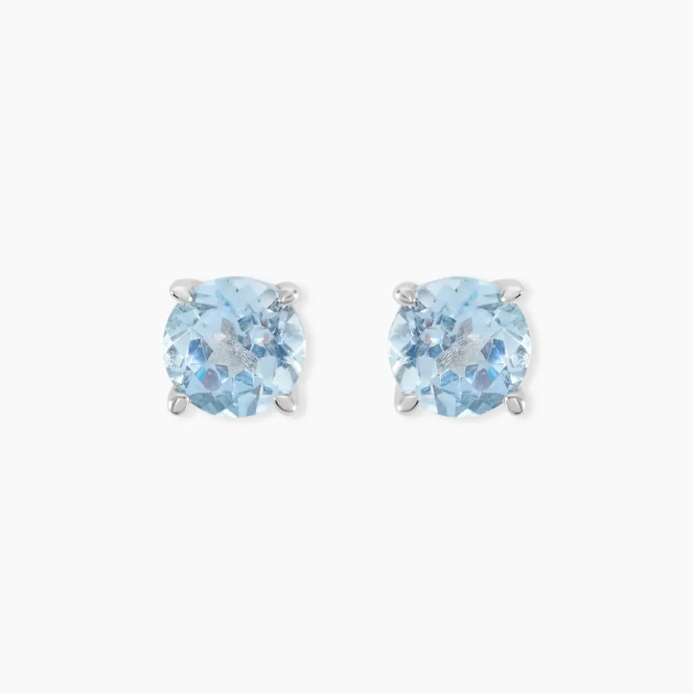 Boucles D'oreilles Puces Elea Or Blanc Topaze Bleu Sky